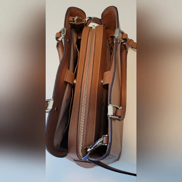 KATE SPADE Leila Brown Leather Satchel Triple Compartment 11" X 8" X 5" - Picture 11 of 15